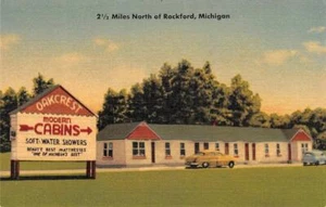 Postal vintage de lino Rockford, Michigan ROBLE CREST MOTEL Roadside c1940 - Imagen 1 de 2