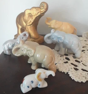 Lot Ceramic Porcelain Elephant Figurine Vintage Made Japan Miniature Chalkware - Picture 1 of 13