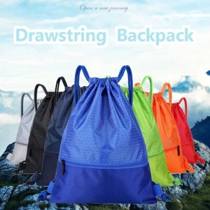Drawstring Backpack Bags Soft Waterproof Gym Swim Sport Bag Shoulder Bag Unisex - Picture 1 of 19