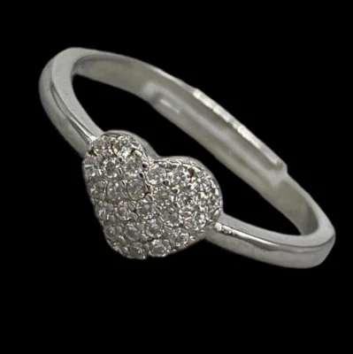Anello femminile argento 925 cuore ricoperto da zirconi brillanti luminoso fine. - Immagine 1 di 4