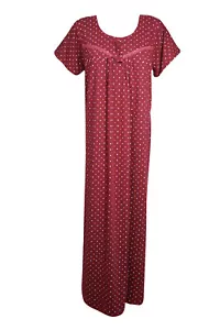 Women's Maroon Polka Dot Lounger Maxi Dress Cap Sleeves Nightgown Sleepwear XL