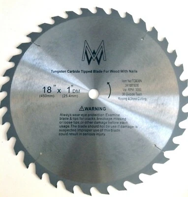 MCGILLS WAREHOUSE 18" Inch 36 Tooth Carbide Circular Saw Blade for WOOD with Nails