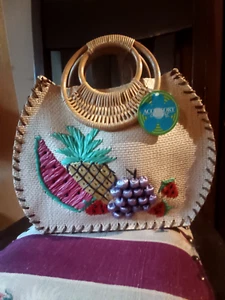 80's Vintage Wicker Purse Gingham Lining still has tag new condition med sz - Picture 1 of 7