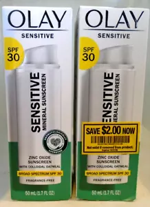 Olay Sensitive Mineral Sunscreen Zinc Oxide Sunscreen SPF 30 F-F 1.7oz. 2-LOT - Picture 1 of 2