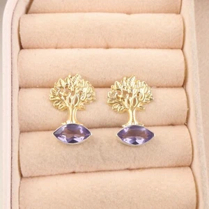 Pendientes de aniversario de regalo de madres nuevos colgantes de plata 925 con piedras preciosas de iolita marquesa - Imagen 1 de 6
