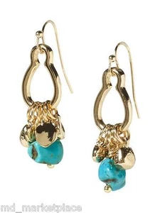 NEU Banana Republic Türkis Gold Hänger Charms Ohrhänger Haken Ohrringe Schmuck $45 - Bild 1 von 2