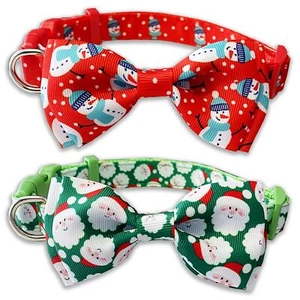 Christmas Dog Collar with Bow Tie 2 Pack Holiday Santa and Snowman Collar for... - Picture 1 of 7