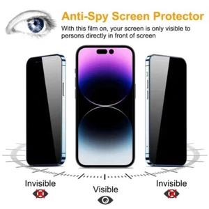 Anti-Spy Screen Tempered Glass Privacy Tempered For iPhone 14 13 12 11 Pro Max - Picture 1 of 22