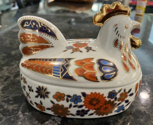 Vintage Toyo Japan Colorful Hen On Nest Trinket Box w/ Lid EUC HTF - Picture 1 of 12