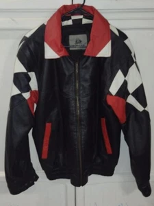 Burk's Bay Leather Jacket, Black/White/Red, RN#84605, Size L - Picture 1 of 15