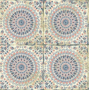 Carta da parati, carta da parati di design, piastrelle effetto specchio, cerchi, giocosa, blu, salmone, grigio - Foto 1 di 5