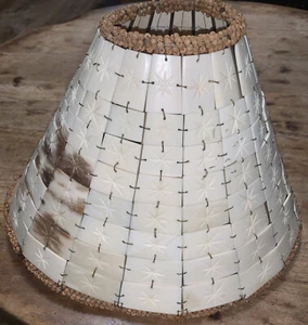 Vintage Carved Horn Bovine Bone Tiles Lamp Shade Wood Beaded Trim 9.5” X 13” - Picture 1 of 20