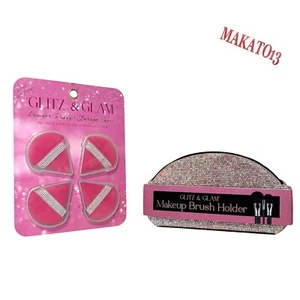 Soporte de brocha de maquillaje con estrás rosa brillante y glamour espina en polvo con estuche paquete de 2 piezas - Imagen 1 de 13