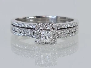 14K White Gold APX 1 CTW Princess Round Diamond Wedding Set Rings Sz (AM1085983) - Picture 1 of 8