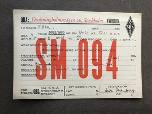 Radio : ancienne carte QSL de SM094 - Suède 1931 - Imagen 1 de 2