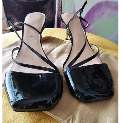 Gucci Vitello Vernica Black Patent Leather Square Toe Ankle Strap Pumps 42 YJ01 - Image 1 of 4