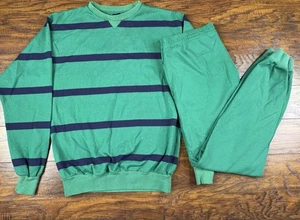 Vintage Lands End Rugby gestreifter Pullover Jogginghose Sweatsuit USA mittelgrün blau A2 - Bild 1 von 18
