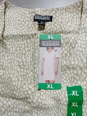 Nicole Miller Dress Adult XL Green Olive Polkadot Linen Blend Tiered Womens - Image 1 of 4