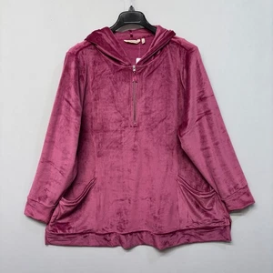 NWT Soft Surroundings Pullover Velvet Hoodie Sweatshirt Size 3X Pink C027 -14 - Picture 1 of 17