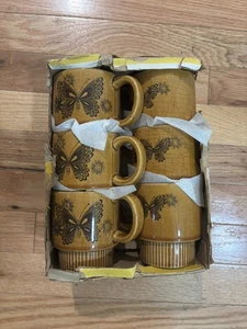 Neu in Box Vintage Stapel 6er Set Schmetterling Kaffeetassen mit Ständer Japan MCM - Bild 1 von 12
