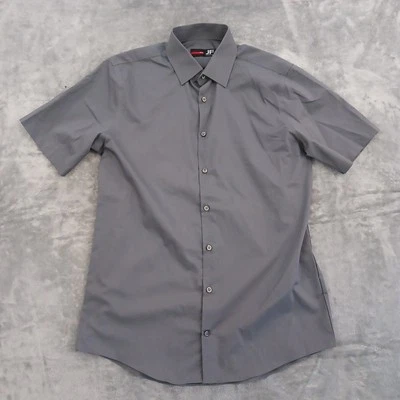 J.Ferrar Shirt Mens Medium Slim Gray Short Sleeve Button Up Cotton Blend - Image 1 of 4