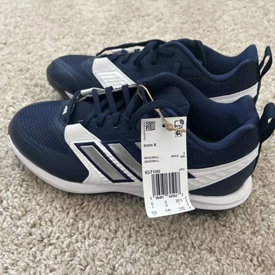Size 6.5-Men’s Adidas Icon 8 Navy Blue & White Baseball Cleats IG7100 - Image 1 of 4