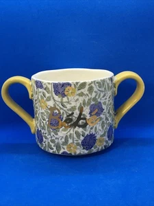 Anthropologie "Bebe" Kaffee-/Suppentasse mit zwei Henkeln gelb blau Blumen Keramik - Bild 1 von 4