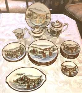JUEGO INCOMPLETO DE 22 PIEZAS KUTANI DE COLECCIÓN JAPÓN con 6 PLATOS DE CENA PAGODA DORADOS 9-7/8 - Imagen 1 de 24