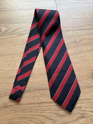 Cravatta in seta a righe Tie Track silk regimental tie blue red Vintage Nos Tag - Immagine 1 di 4