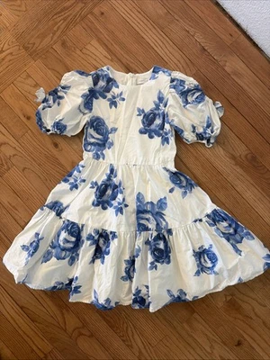 Vestido de algodão designer feminino Monnalisa tamanho 9 mangas folhadas, camadas 8/10 - Imagem 1 de 4