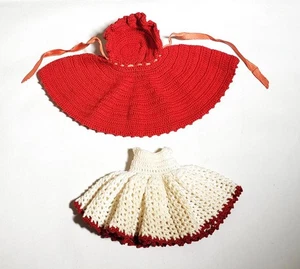 Vintage gehäkelt handgefertigt Rotkäppchen weiß Kleid rot Hoodie Cape Set - Bild 1 von 2