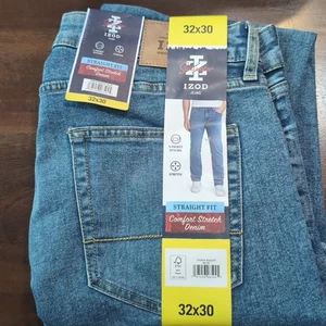 Izod Men's comfort Stretch Jean Straight Fit Denim  Blue 32x30 - Imagen 1 de 3