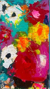 colorful ABSTRACT FLORAL POP ART PAINTING upcycled Original SWARTZMILLER DNA new - Picture 1 of 20