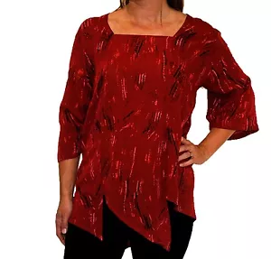 WeBeBop Damen rotes Shirt DeYoung Karmel Blütenblatt Schnitt Crinkle Viskose Plus 0X 1X 3X - Bild 1 von 2