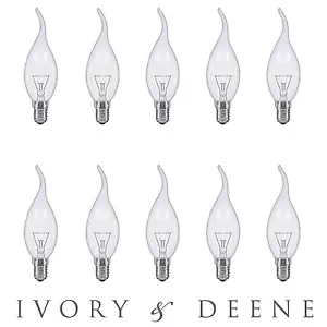 New Ivory & Deene 10pc E14 Clear Candle Globe Flame Tip Chandelier Light Bulb - Picture 1 of 6