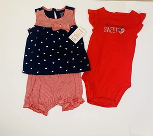 Infant Girl Patriotic Outfit Sz 6M Shirt Shorts Bodysuit 3 Pc Set New Red Wht BL - Picture 1 of 18