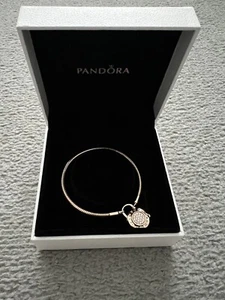 Pandora Rose Gold Pave Logo Padlock Bracelet 18cm  - Picture 1 of 5