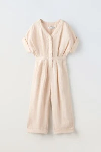 ZARA KIDS GIRL FULL LENGTH LINEN JUMPSUIT ECRU | 1418/214 - Picture 1 of 3