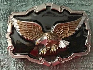 Western Belt Buckle Black Inlay with Golden Eagle On top - Picture 1 of 3