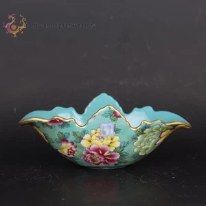 Alter chinesischer Porzellan farbig bemalte Blumen Gold Obstteller Yongzheng Mark - Bild 1 von 8