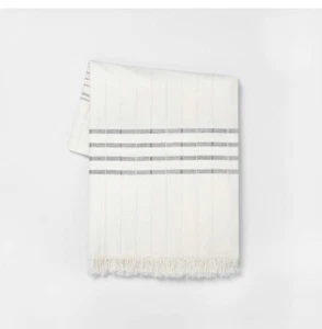 ⚡️Hearth & Hand Cream with Black Stripe Throw Blanket 60"x70" - Picture 1 of 2