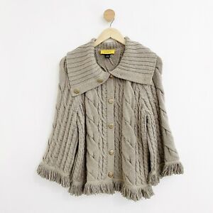 St. John Women’s Cable Knit Wool Blend Tan Sweater Poncho Size Medium