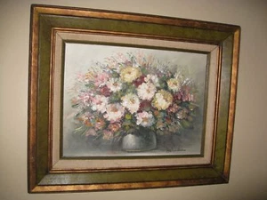 Original strukturierte Ölpalette Messer Gemälde von Blumen in einer Vase signiert Helman - Bild 1 von 8