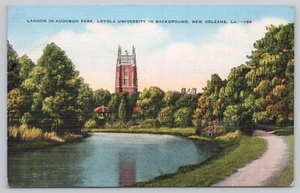 Postal de lino Lagoon In Audubon Park Loyola University New Orleans Louisiana - Imagen 1 de 2