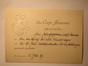 Corps Franconia Würzburg - 1927 - Einladung - CDV / Studentika - Picture 1 of 1