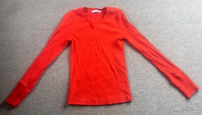 Camisa Zara Mujer Pequeña Naranja Básica Sólida Manga Larga Vestido Informal Suéter Foto 1 de 4