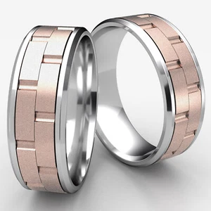 Chain Link Brick Style Design Man Men's 2 Tone Rose Gold Ring 8mm Wedding Band - Picture 1 of 8