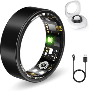 Smart Ring Health Tracker, Sleep Tracker Heart Rate BP Oxygen Steps Black Sz 7 - Picture 1 of 3