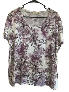 Hot Cotton Size XXL Top Purple Short Sleeve Floral Print Lagenlook NEW - Picture 1 of 5