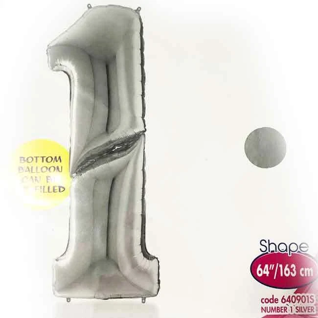 Palloncino Numero 1 Maxi 160cm Argento 1pz 11820 - Immagine 1 di 1